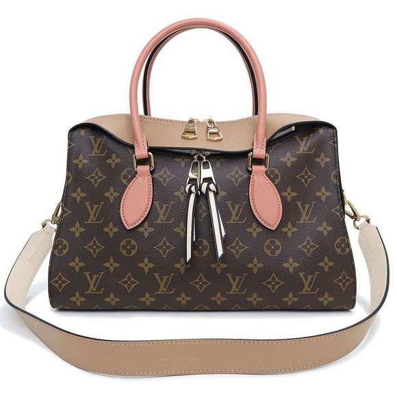 Tuileries Tote 2WAY Shoulder Bag Handbag Monogram Leather Sesame Peche Brown - Picture 1 of 9